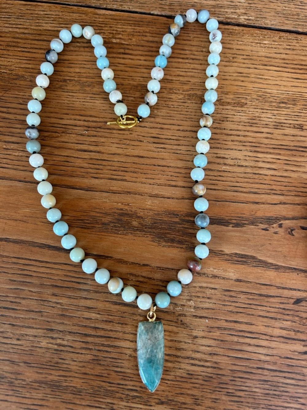 Beaded Amazonite Necklace with Point Pendant - Aqua Tones